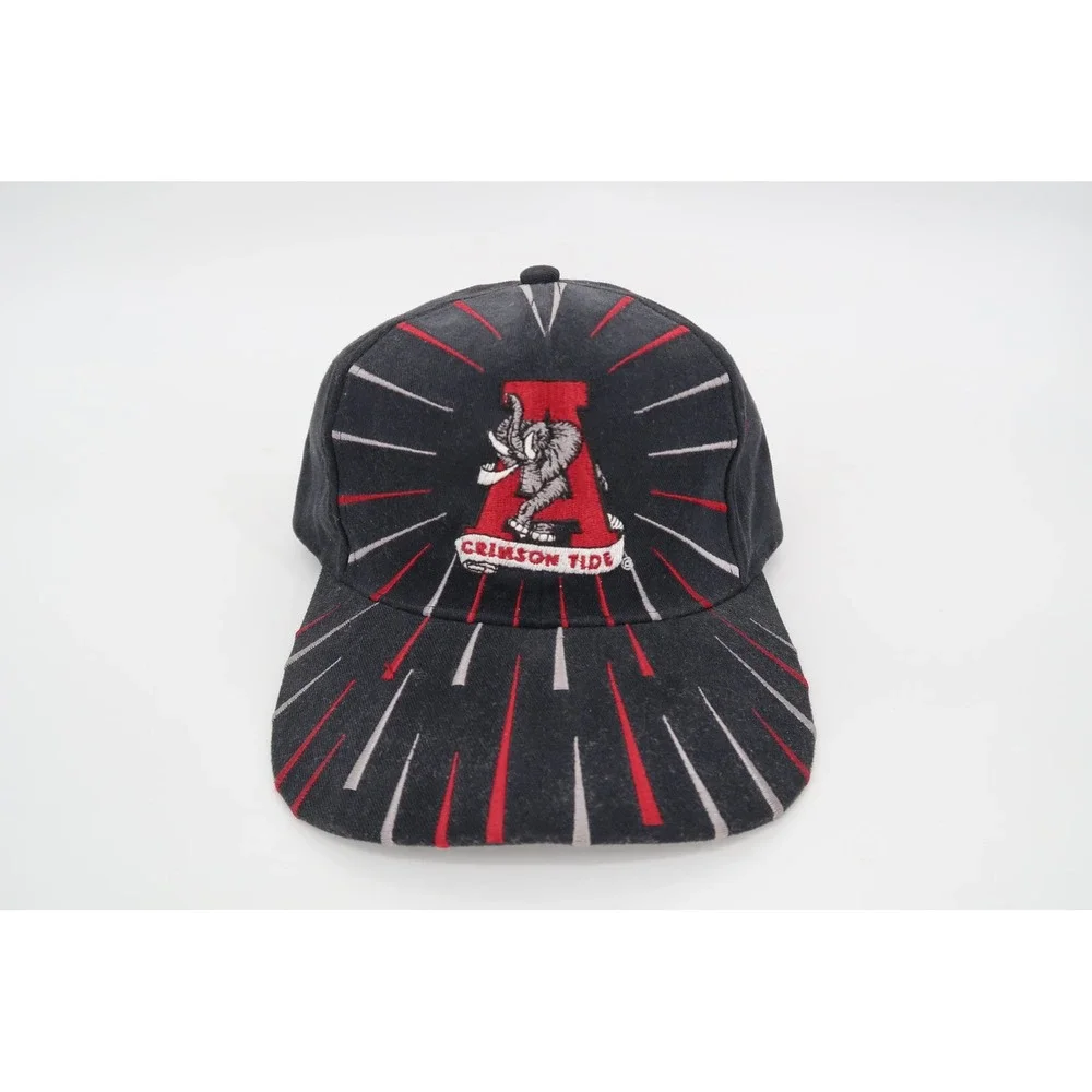 Vintage Alabama Crimson Tide Hat Mens Black Red Sunburst Snapback Cap Radiating